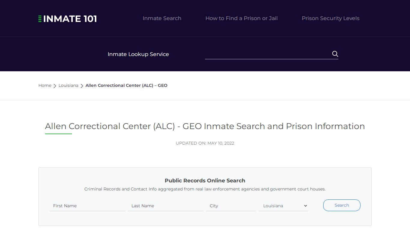 Allen Correctional Center (ALC) - GEO Inmate Search ...